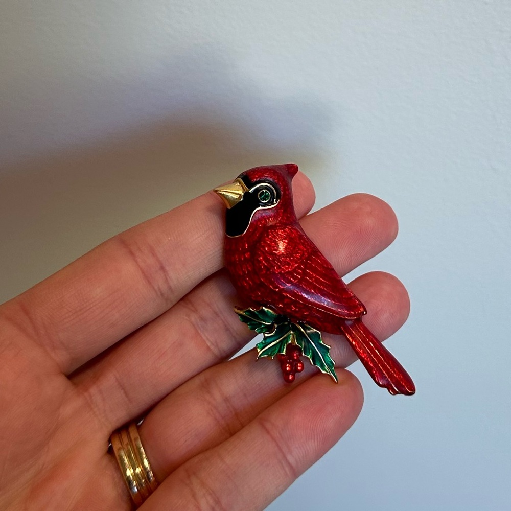 Joan Rivers Cardinal Red Bird Hand Painted Flights Of Fancy Christmas Brooch